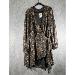 Torrid Tunic Women 5X Black Chiffon Layered Tie Front Surplice Blouse Whimsigoth